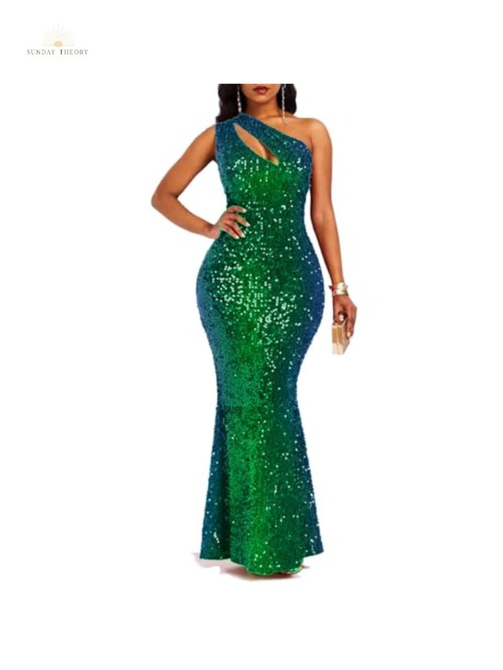 Sequins Sleeveless Oblique Collar Mermaid Maxi Dress Bodycon Party Dress